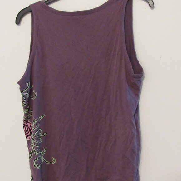Harley Davidson Motor Clothes Tank Top Women's XL Purple Skull and Roses Design - Picture 4 of 6